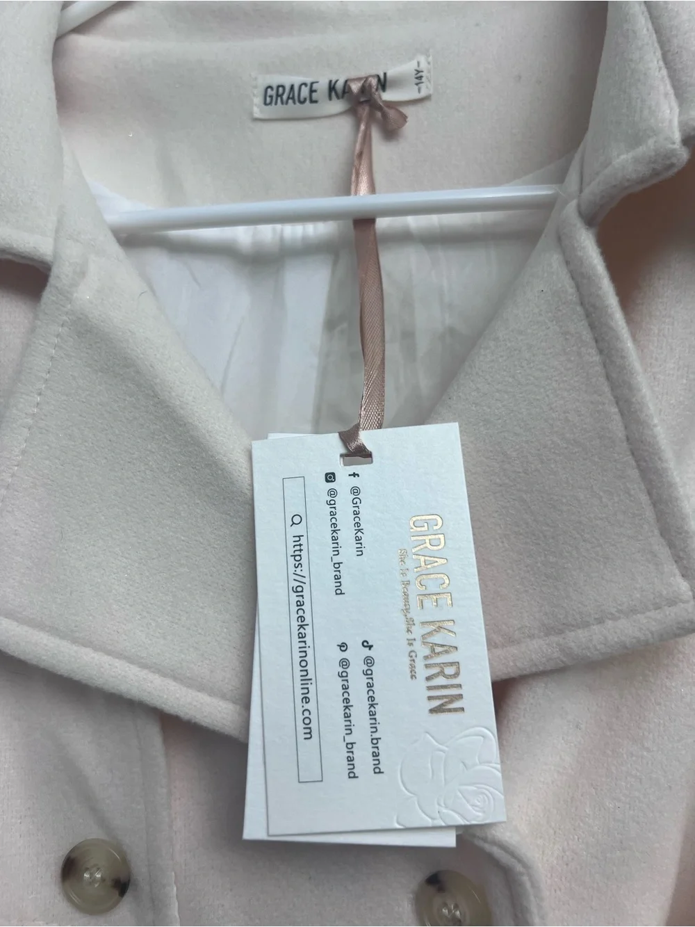 Grace Karin Cream Double-Breasted Trench Coat with Self-Tie Belt